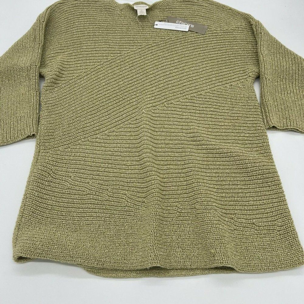 Chicos Shannon Pullover Ayers Green Metallic Gold Sweater Women’s size 2